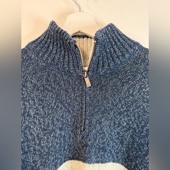 Eddie Bauer Men’s 3/4 Zip Navy Blue Stripped Long Sleeve Pullover Sweater - XXL - Picture 3 of 9